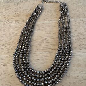 Layered Faceted Hematite-Tone Multi-Strand Necklace